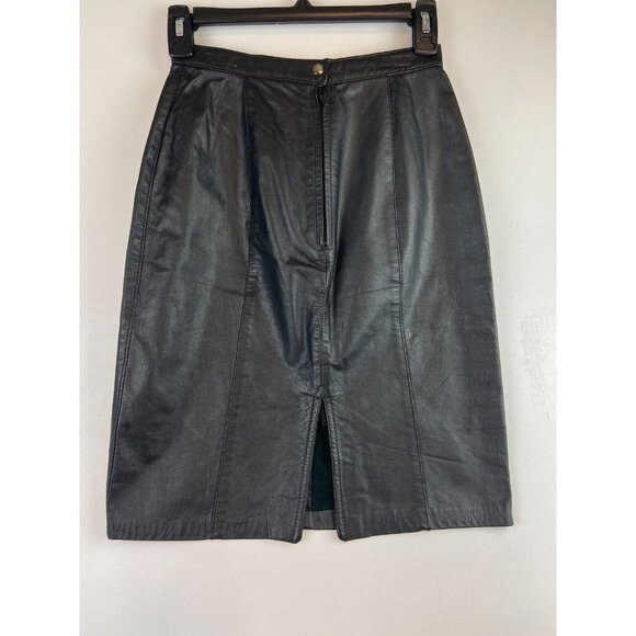 Cosa Nova Women Black Vintage Genuine Leather Skirt Size 5 - Picture 5 of 9